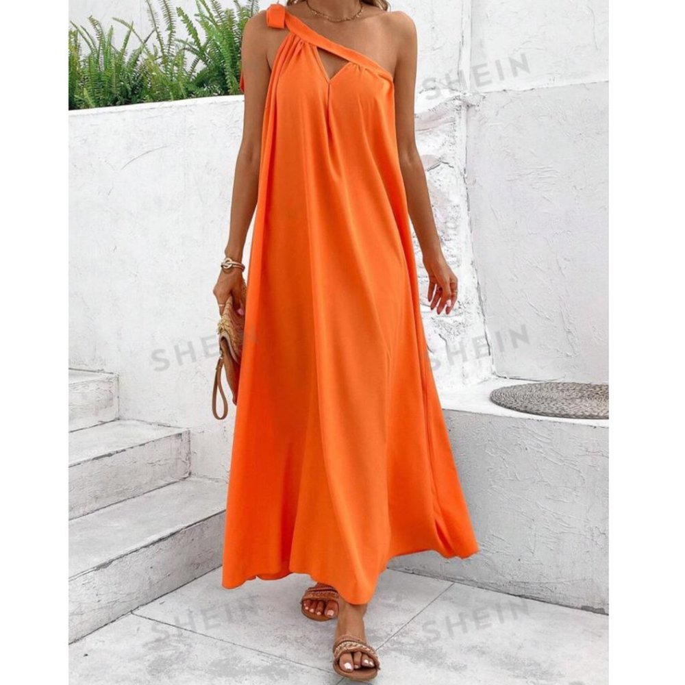 One Shoulder Maxi Sundress Mandarin Orange XL NIB - Picture 4 of 9